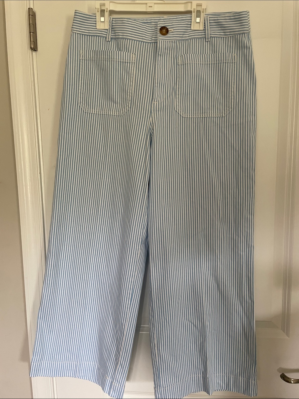LOFT Light Blue and White Striped Wide-Leg Chinos